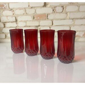 Set Of 4 Vintage Ruby Red Longchamp by Cristal D'Arques - Durand
